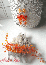 Дизайнерски Гребен- украса за коса оранжеви кристали комплект с обици модел Fiery Kiss